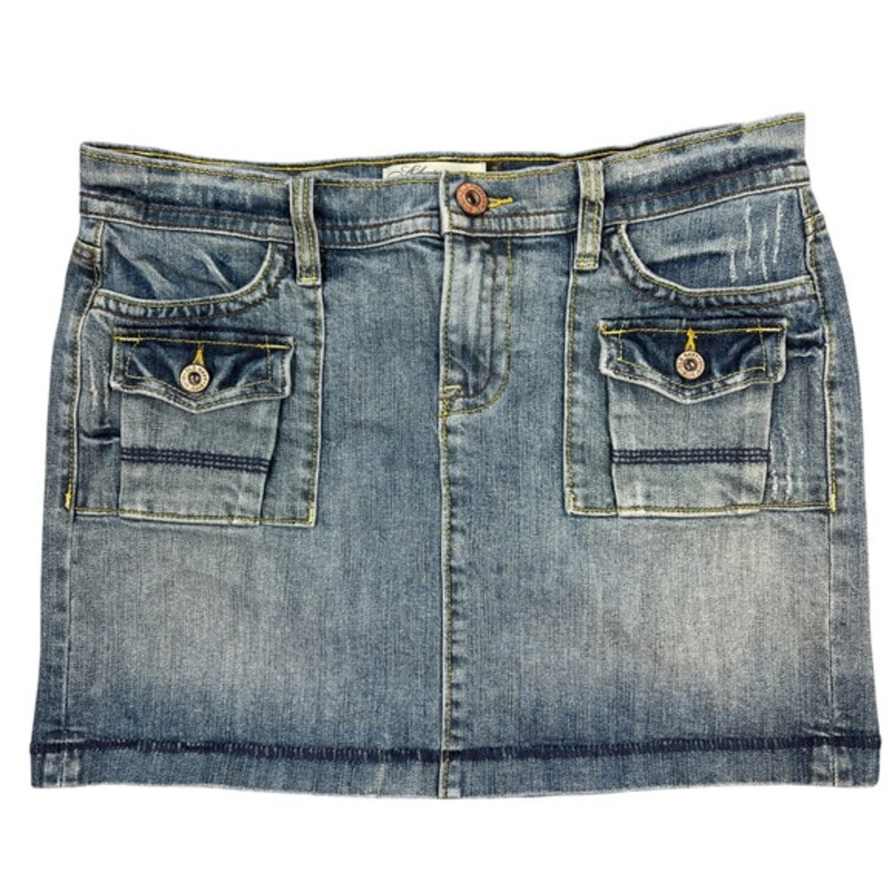 Y2K Ultra Low-Rise Denim Micro-Mini Cargo Skirt 8 Vintage Grunge Bratz Old Navy